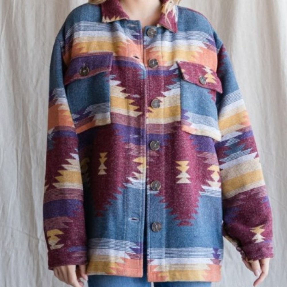 Oversized Jacket Shacket with Pockets Size Large Gray Blue multi New - Picture 15 of 15